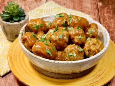 Turkey Meatballs in Maple-Bourbon Mustard Sauce