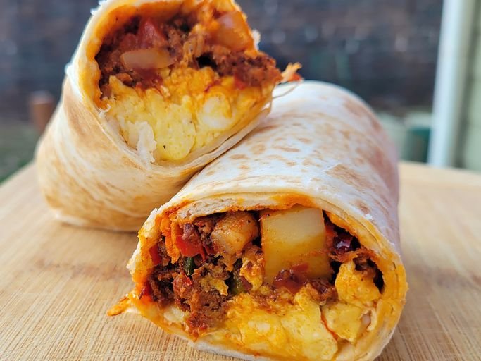 Breakfast Burrito with Potatoes and Chorizo