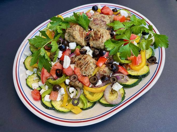 Mediterranean Turkey Meatball Sheet Pan Dinner