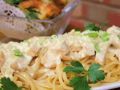 Creamy Chicken on Linguine